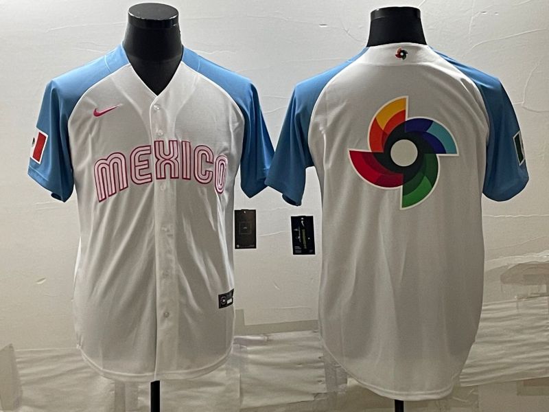 Men 2023 World Cub Mexico Blank White blue Nike MLB Jersey7